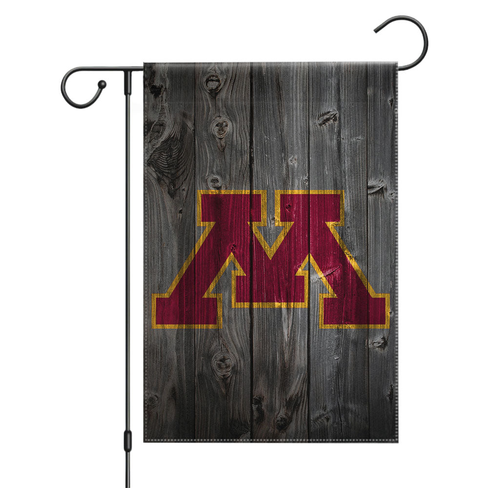 Minnesota Golden Gophers Dark Wood Logo Garden Flags Yard Outdoor Lawn 12 X 18