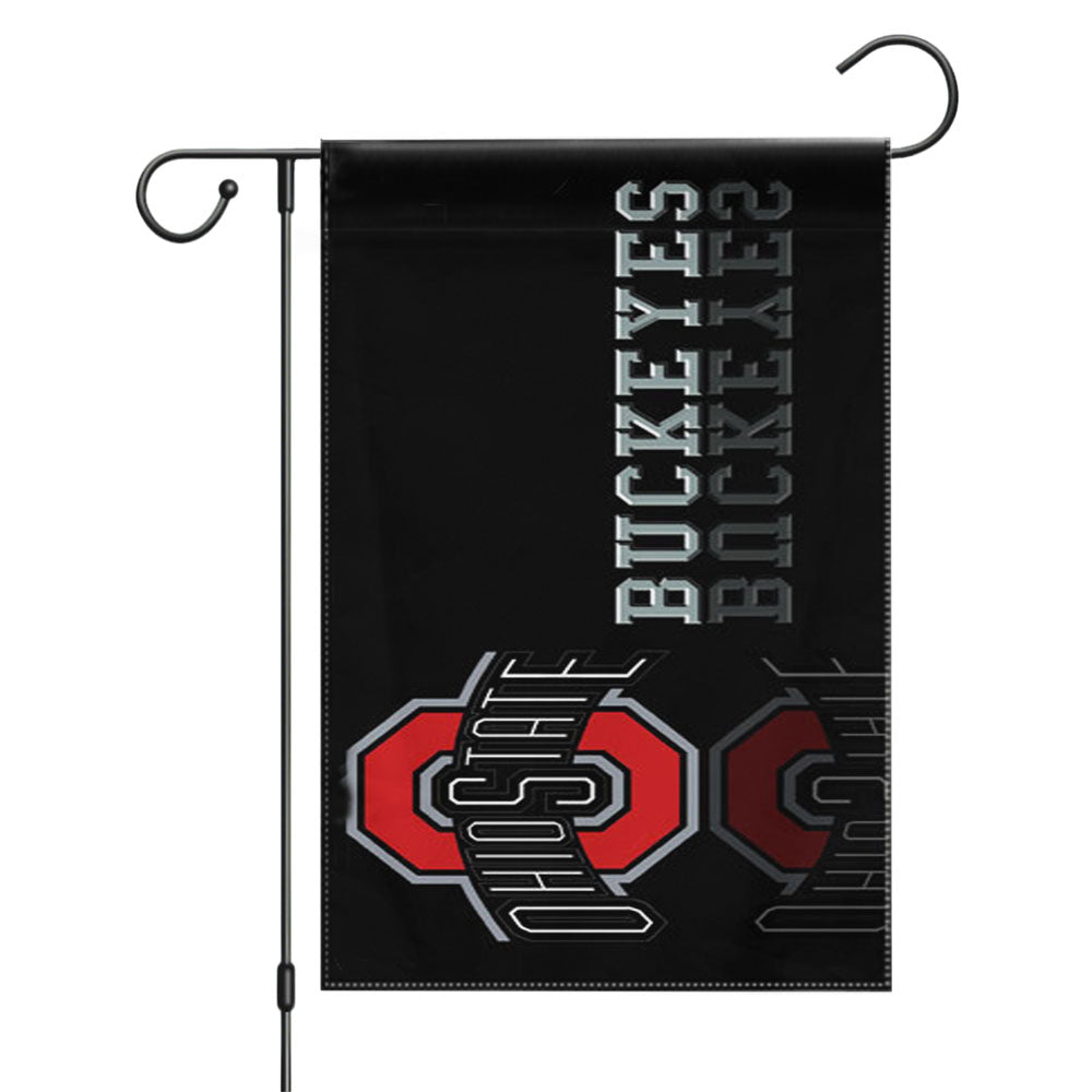 Ohio State Buckeyes Carbon Fiber Logo Garden Flags Yard Outdoor Lawn 12 X 18