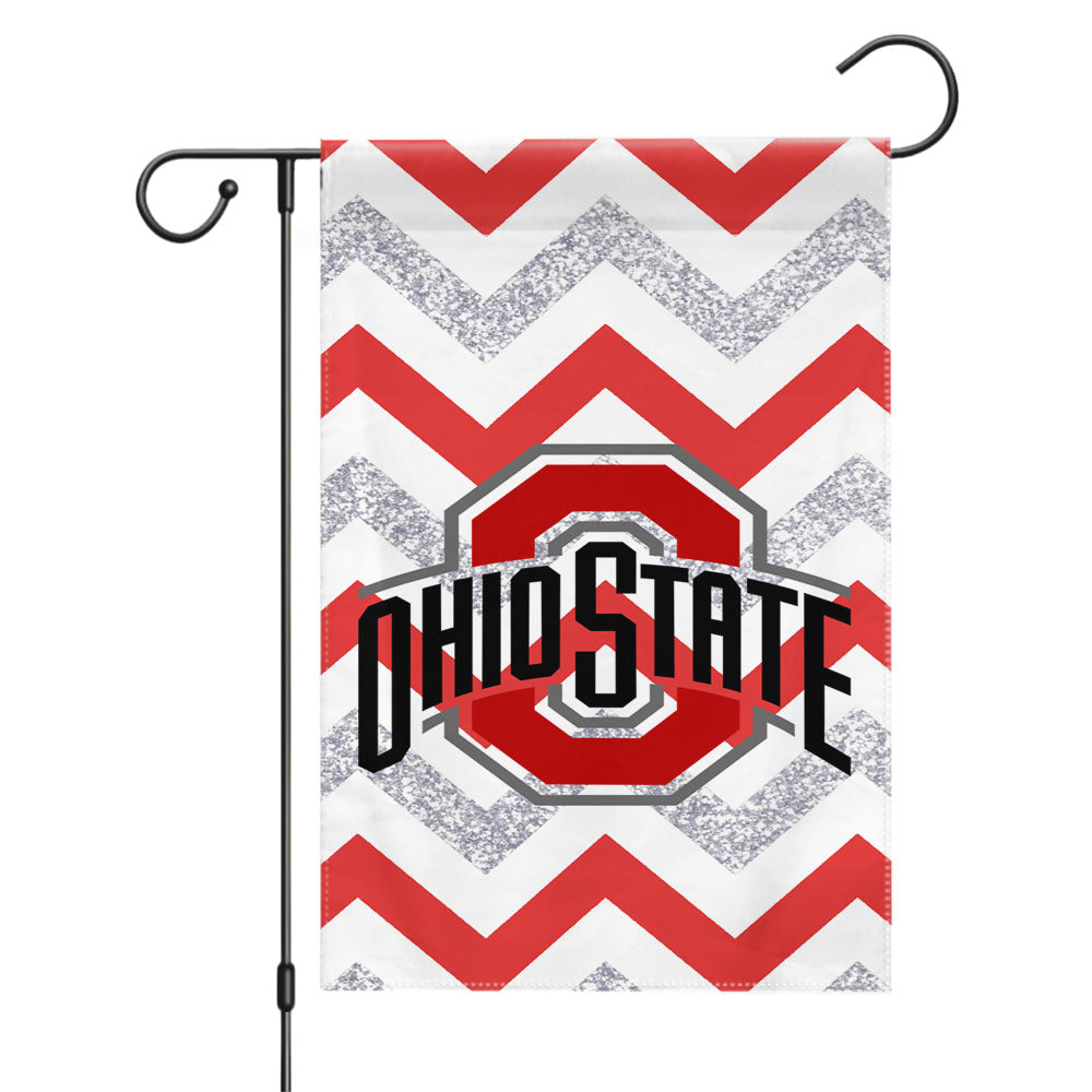 Ohio State Osu Red White Glitter Logo Garden Flags Yard Outdoor Lawn 12 X 18