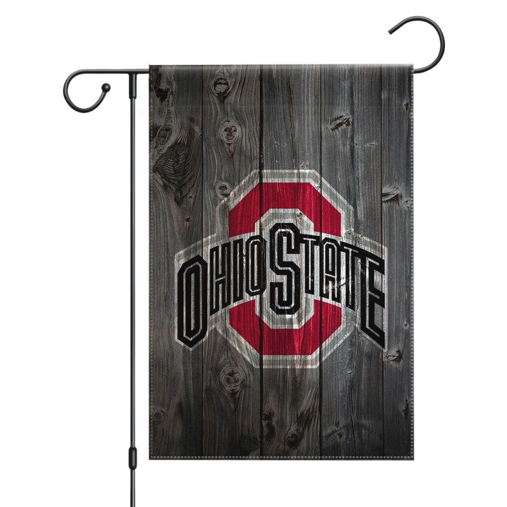 Ohio State Wooden Logo Garden Flags Yard Outdoor Lawn 12 X 18