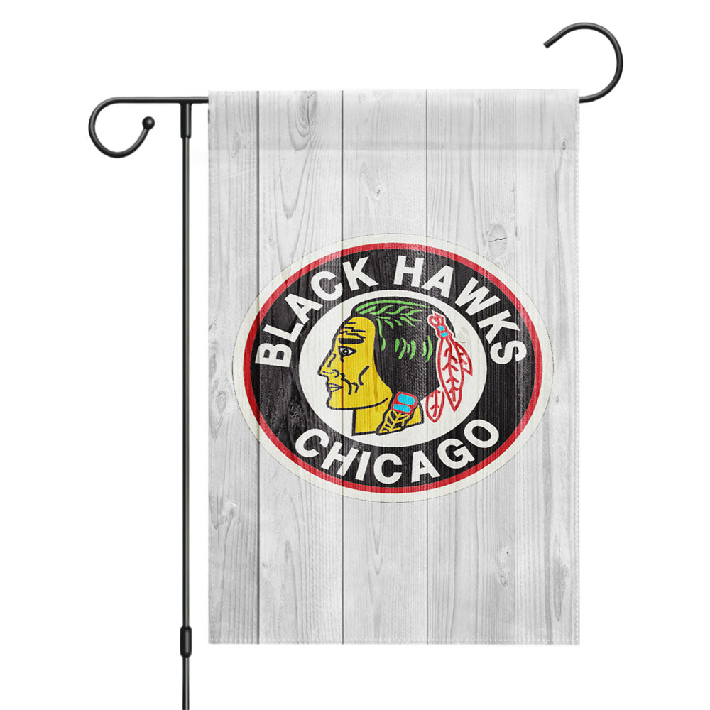 Old Chicago Blackhawks Nhl Logo White Wood Wallpaper Garden Flags Yard Outdoor Lawn 12 X 18