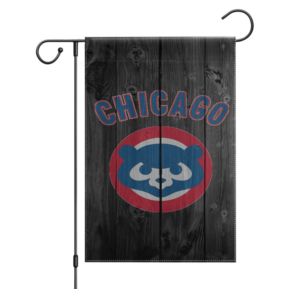 Old Chicago Cubs Mlb Logo Dark Wood Wallpaper Garden Flags Yard Outdoor Lawn 12 X 18