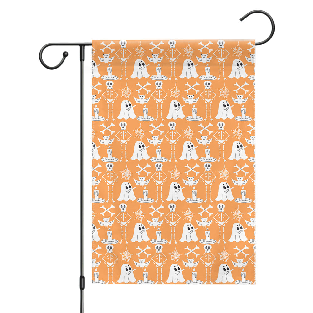 Orange Pattern Halloween Ghost Skeleton Garden Flags Yard Outdoor Lawn 12 X 18