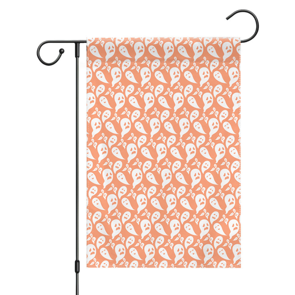 Peach Ghosts Pattern Halloween Garden Flags Yard Outdoor Lawn 12 X 18