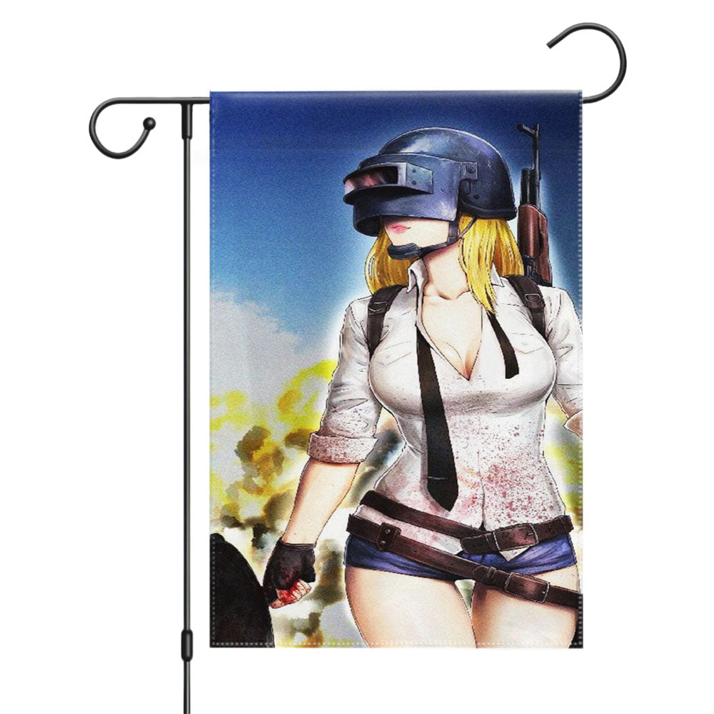 Pubg Helmet Girl Garden Flags Yard Outdoor Lawn 12 X 18