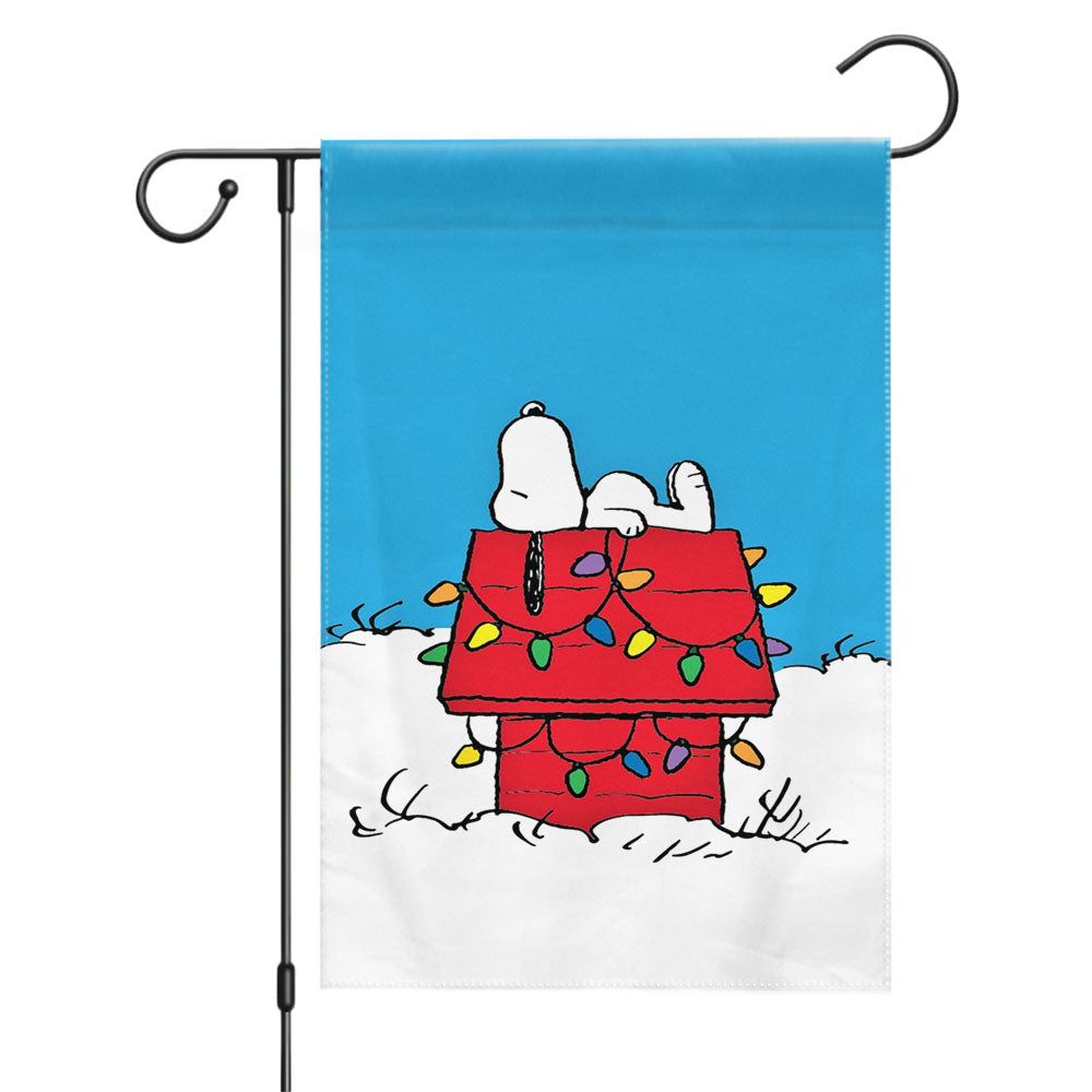 Snoopy Christmas Dog House Garden Flags Yard Outdoor Lawn 12 X 18