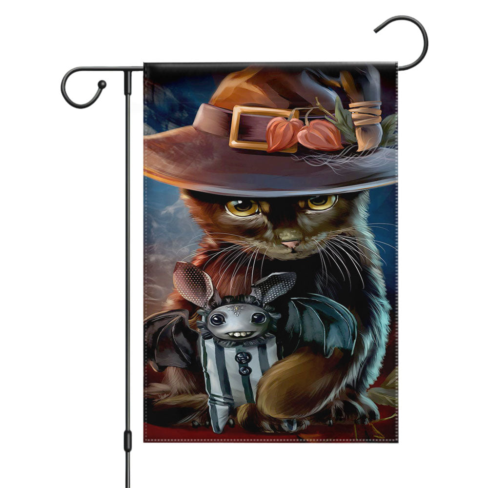 Steampunk Cat Halloween Garden Flags Yard Outdoor Lawn 12 X 18