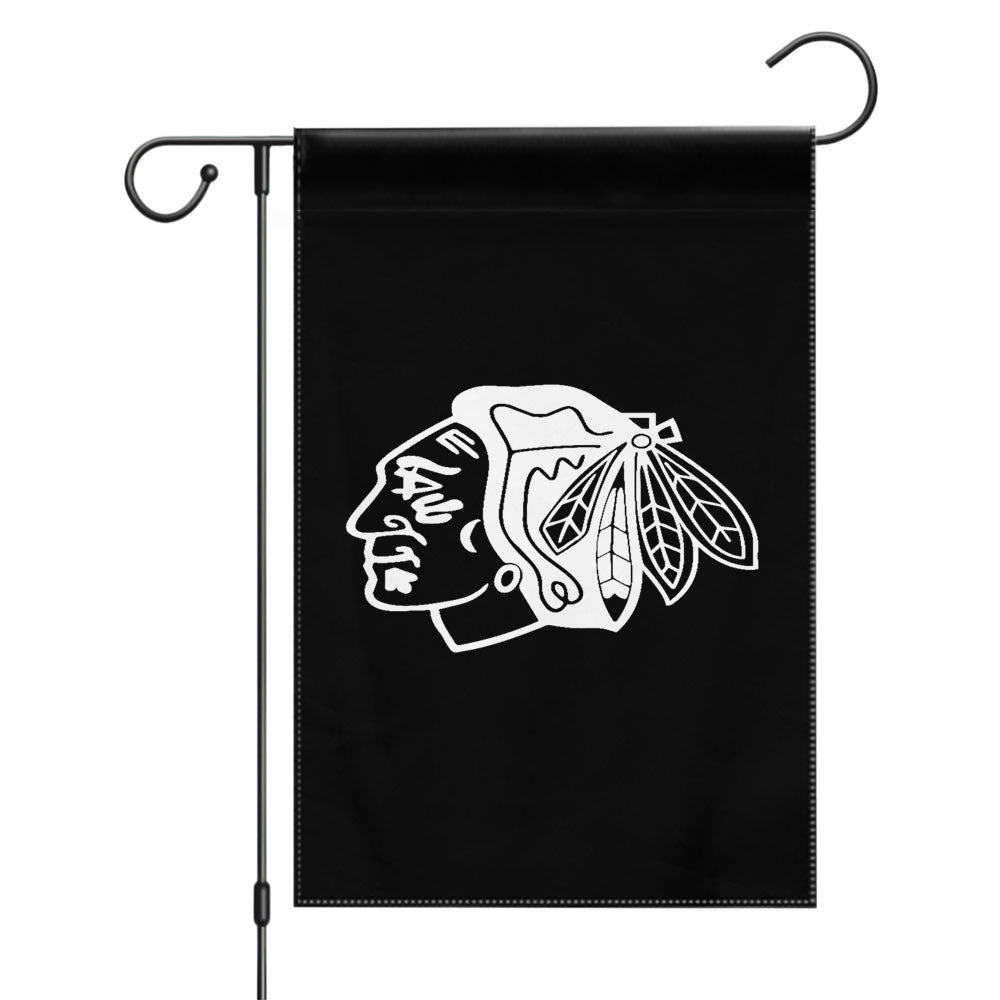 White Black Chicago Blackhawks Logo Garden Flags Yard Outdoor Lawn 12 X 18