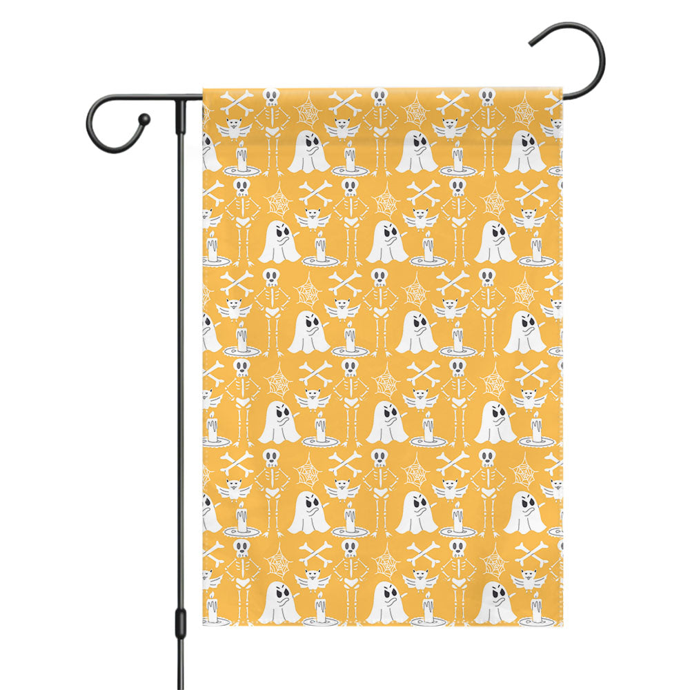 Yellow Pattern Halloween Ghost Skeleton Garden Flags Yard Outdoor Lawn 12 X 18