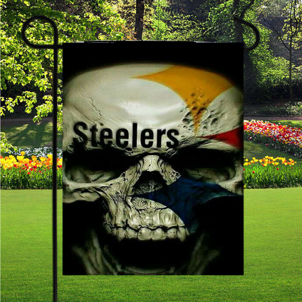 3D Skull Pittsburgh Steelers Garden Flag Outdoor Lawn 12X18 Inch