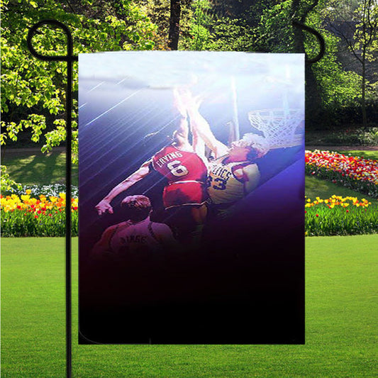 76Ers Dunk Over Larry Bird Widescreen Garden Flag Outdoor Lawn 12X18 Inch