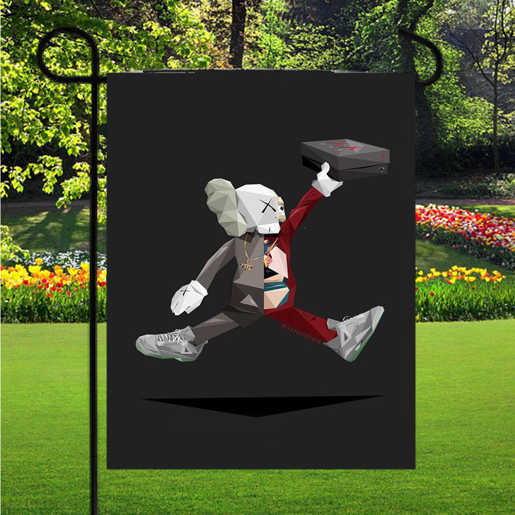 Air Jordan X Kaws Illustration Garden Flag Outdoor Lawn 12X18 Inch