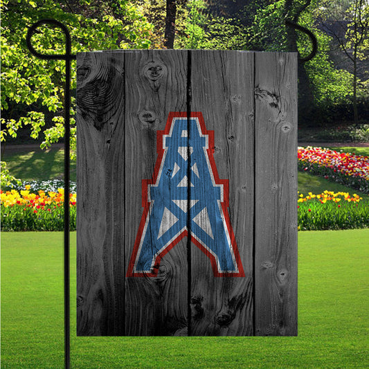 Houston Oilers Nfl Logo Dark Wood Wallpaper Garden Flag Outdoor Lawn 12X18 Inch