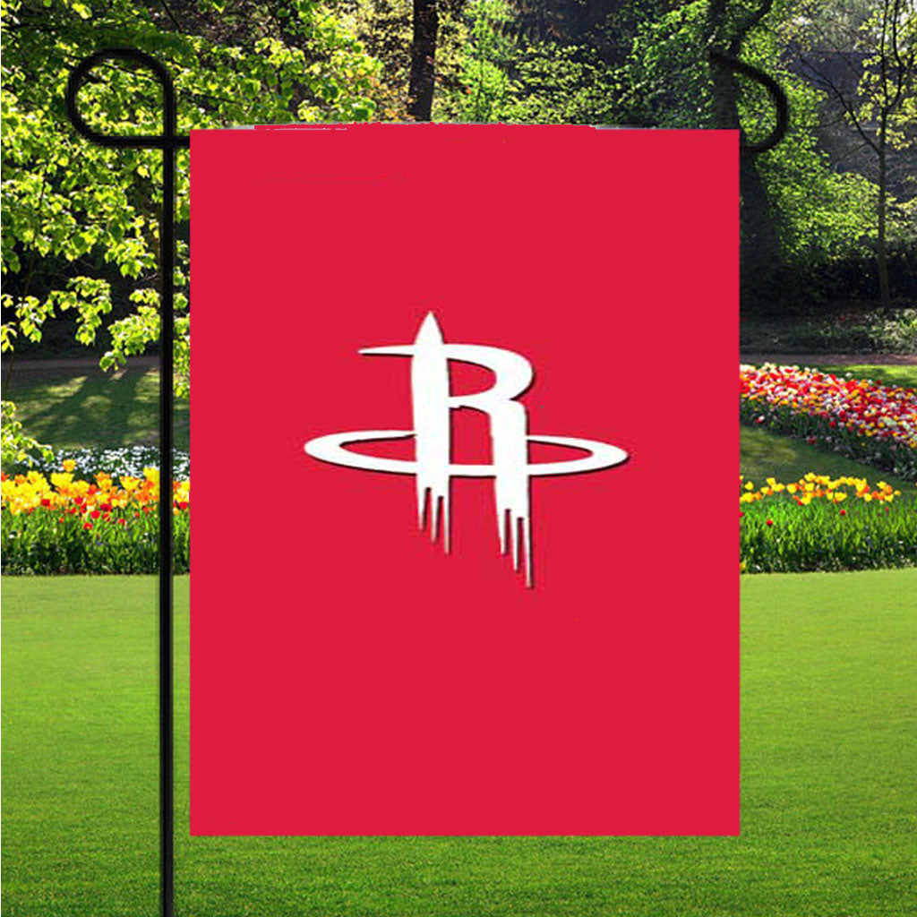 Houston Rockets Logo Over Red Garden Flag Outdoor Lawn 12X18 Inch