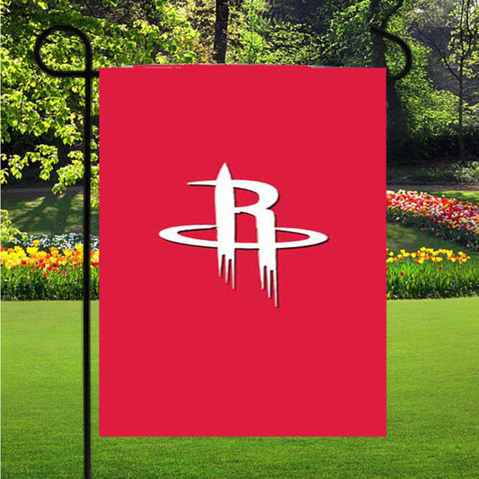 Houston Rockets Logo Over Red Garden Flag Outdoor Lawn 12X18 Inch