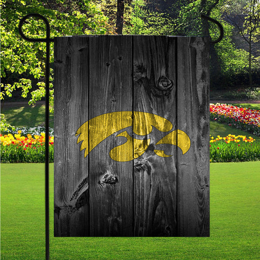 Iowa Hawkeyes Nba Logo Dark Wood Wallpaper Garden Flag Outdoor Lawn 12X18 Inch