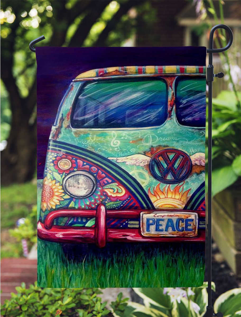 Happy Hippie Vw Garden Flag Outdoor Lawn 12X18 Inch