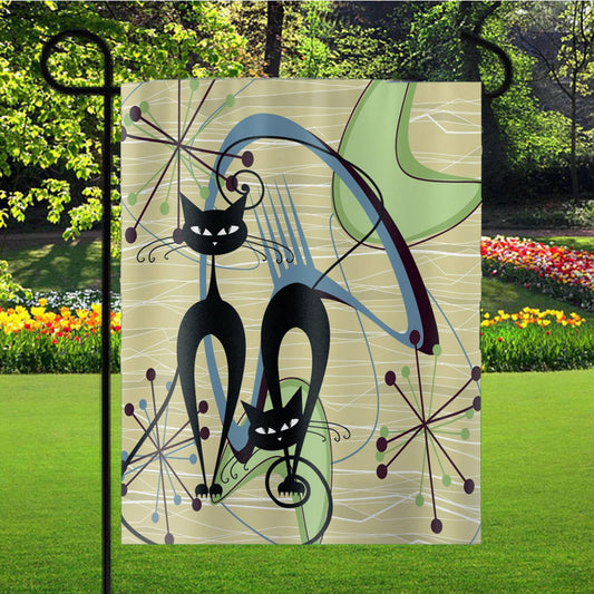 50S Retro Vintage Mid Mod Atomic Kitschy Cats Garden Flag Yard Sign Outdoor Lawn 12 X 18 inch