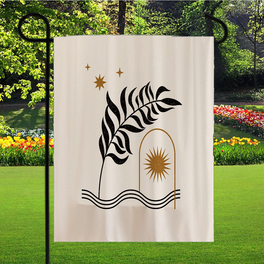 Aesthetic Leaves With Sun Garden Flag Yard Sign Outdoor Lawn 12 X 18 inch