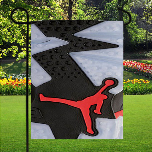 Air Jordan Black Red Sole Garden Flag Yard Sign Outdoor Lawn 12 X 18 inch