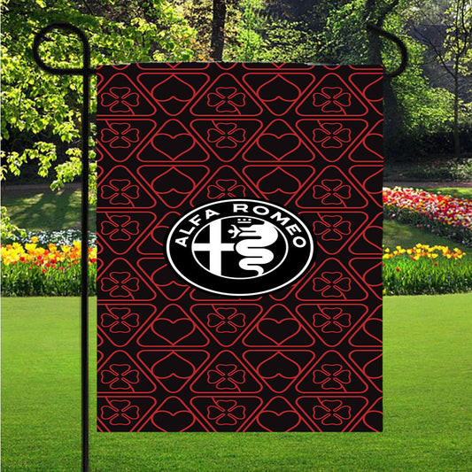 Alfa Romeo Logo Pattern Garden Flag Outdoor Lawn 12 X 18 Inch