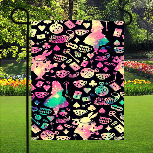 Alice In Wonderland Galaxy Pattern Wallpaper Garden Flag Outdoor Lawn 12 X 18 Inch