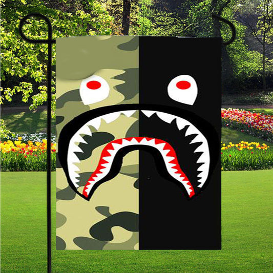 Half Camo Bape Shark Face Pattern Garden Flag Outdoor Lawn 12 X 18 Inch