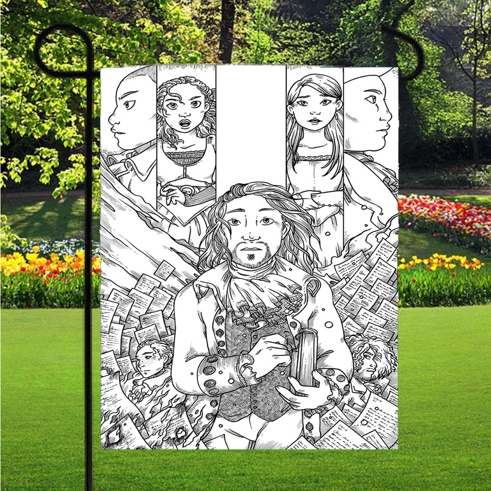 Hamilton American Musical Sketch Doodle Garden Flag Outdoor Lawn 12 X 18 Inch