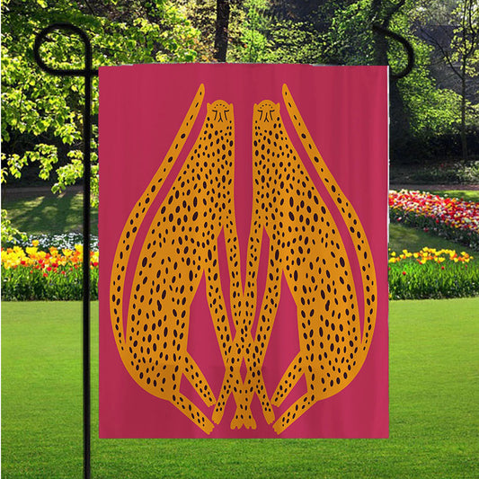 Hand Drawn Cute Leopards Hot Pink Garden Flag Outdoor Lawn 12 X 18 Inch
