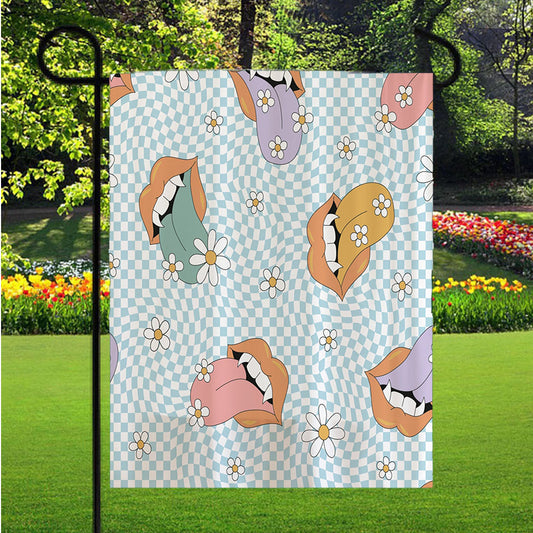 Handdrawn Floral Vampy Lip Art Garden Flag Outdoor Lawn 12 X 18 Inch