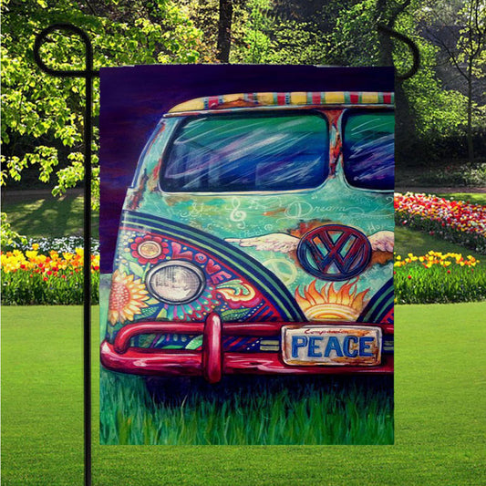 Happy Hippie Vw Garden Flag Outdoor Lawn 12 X 18 Inch