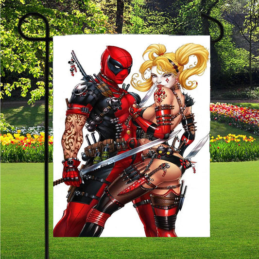 Harley Quinn And Deadpool Garden Flag Outdoor Lawn 12 X 18 Inch