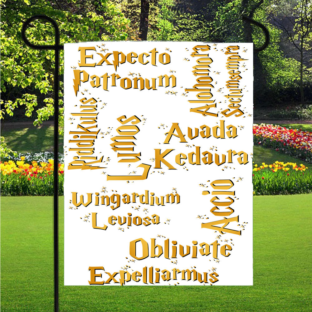 Harry Potter Spells Collage Pattern Garden Flag Outdoor Lawn 12 X 18 Inch