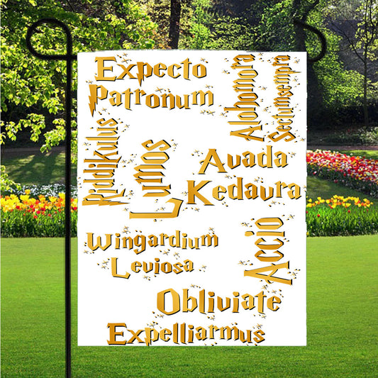 Harry Potter Spells Collage Pattern Garden Flag Outdoor Lawn 12 X 18 Inch