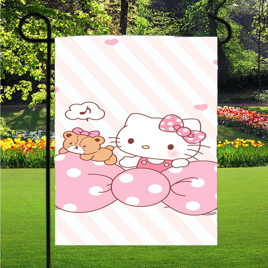 Hello Kitty Calm Pattern Garden Flag Outdoor Lawn 12 X 18 Inch