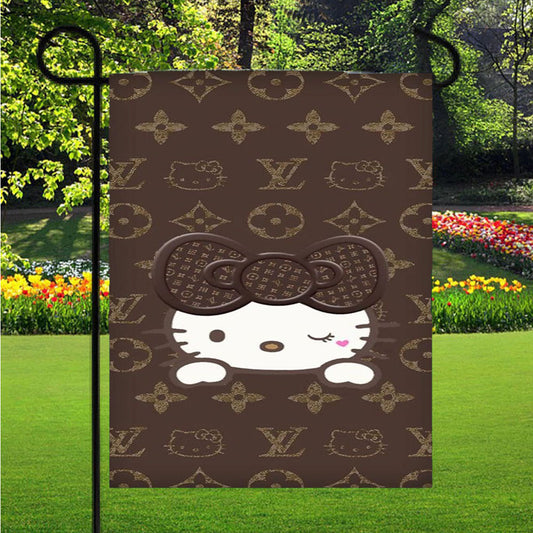 Hello Kitty Chocolate Elegant Pattern Garden Flag Outdoor Lawn 12 X 18 Inch