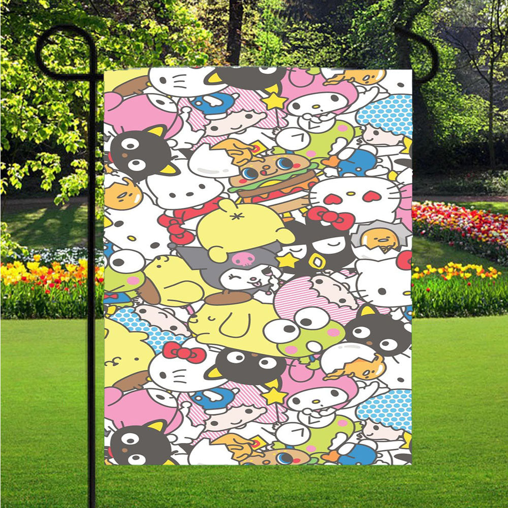 Hello Kitty Funy Pattern Garden Flag Outdoor Lawn 12 X 18 Inch