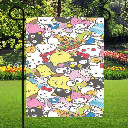 Hello Kitty Funy Pattern Garden Flag Outdoor Lawn 12 X 18 Inch