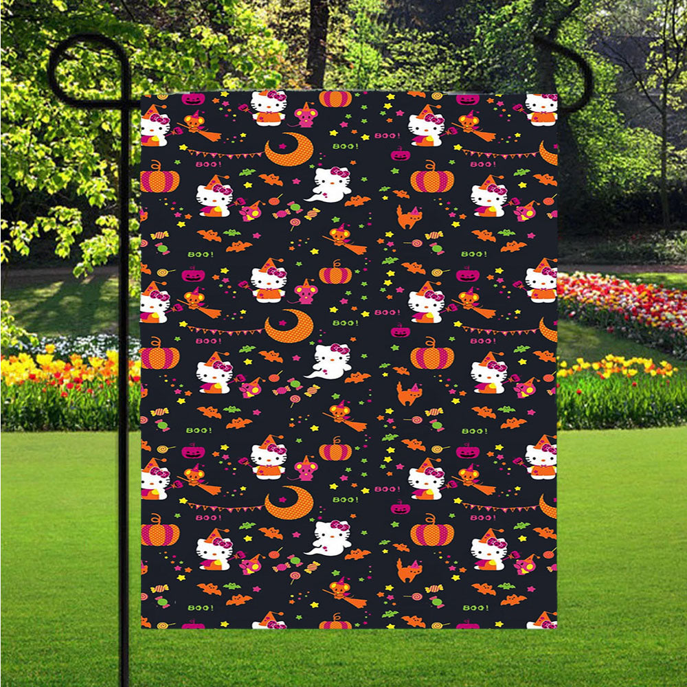 Hello Kitty Halloween Pattern Garden Flag Outdoor Lawn 12 X 18 Inch