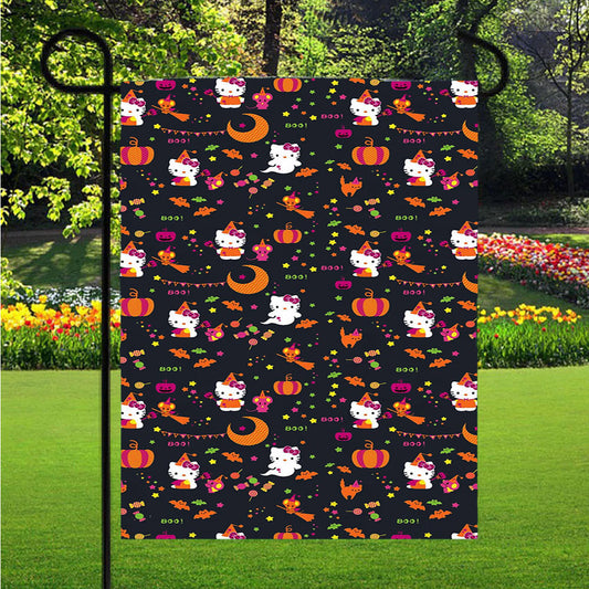 Hello Kitty Halloween Pattern Garden Flag Outdoor Lawn 12 X 18 Inch