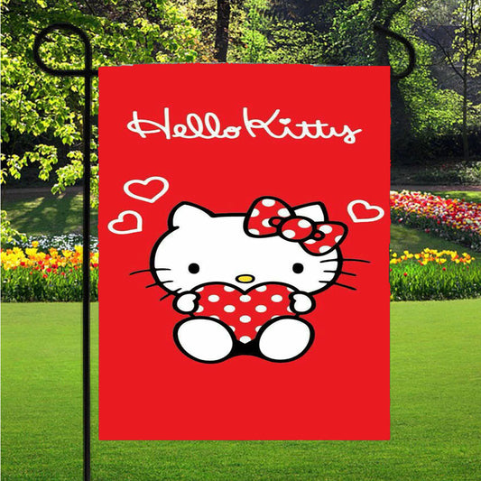 Hello Kitty Loving Pattern Garden Flag Outdoor Lawn 12 X 18 Inch