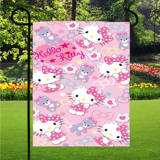 Hello Kitty Pattern Cut Cute Garden Flag Outdoor Lawn 12 X 18 Inch
