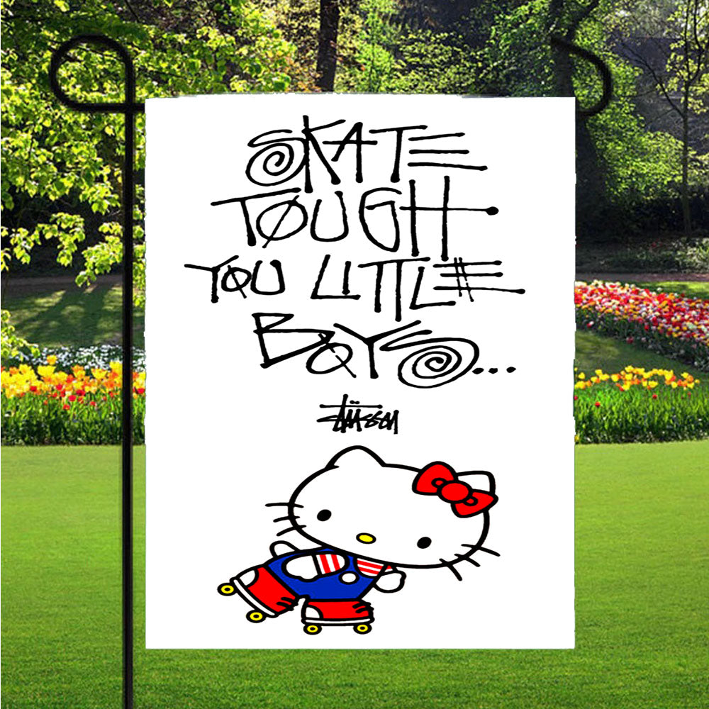 Hello Kitty Skate Stussy Garden Flag Outdoor Lawn 12 X 18 Inch
