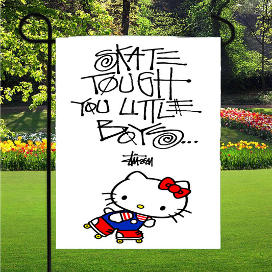 Hello Kitty Skate Stussy Garden Flag Outdoor Lawn 12 X 18 Inch