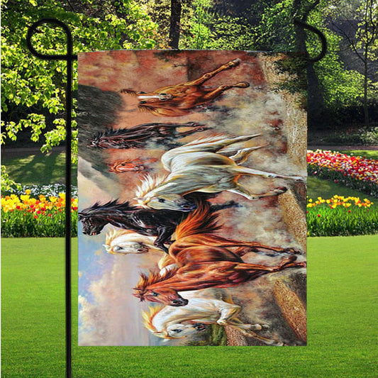 Horses Running Garden Flag Outdoor Lawn 12 X 18 Inch