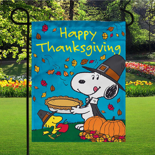 Happy Thanksgiving Snoopy Garden Flag Yard Sign Outdoor Lawn 12 X 18 inch