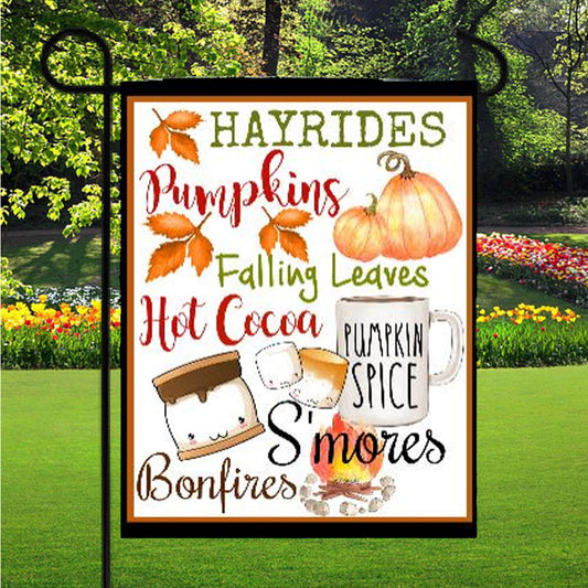 Hayrides, Pumpkins, Falling Leaves Garden Flag Yard Sign Outdoor Lawn 12 X 18 inch