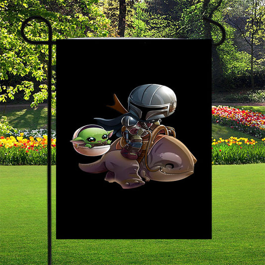Mandalorian And Baby Yoda Race Garden Flag Outdoor Lawn 12X18 Inch