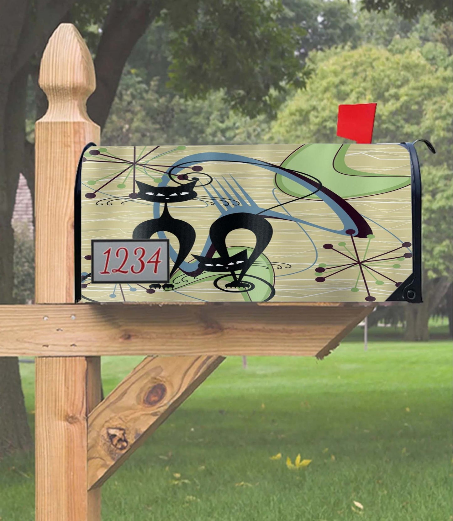 50S Retro Vintage Mid Mod Atomic Kitschy Cats Mailbox Cover