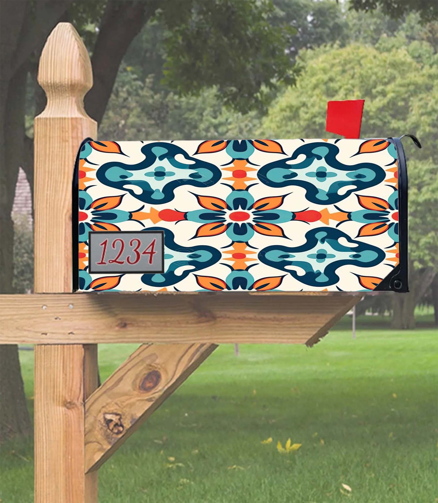 A Pattern With A Flower And Leaves. Mailbox Cover